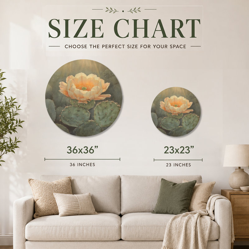 Cactus fleuri au soleil I - impression d'art mural rond en bois du sud-ouest, Rond 23 po, Round
