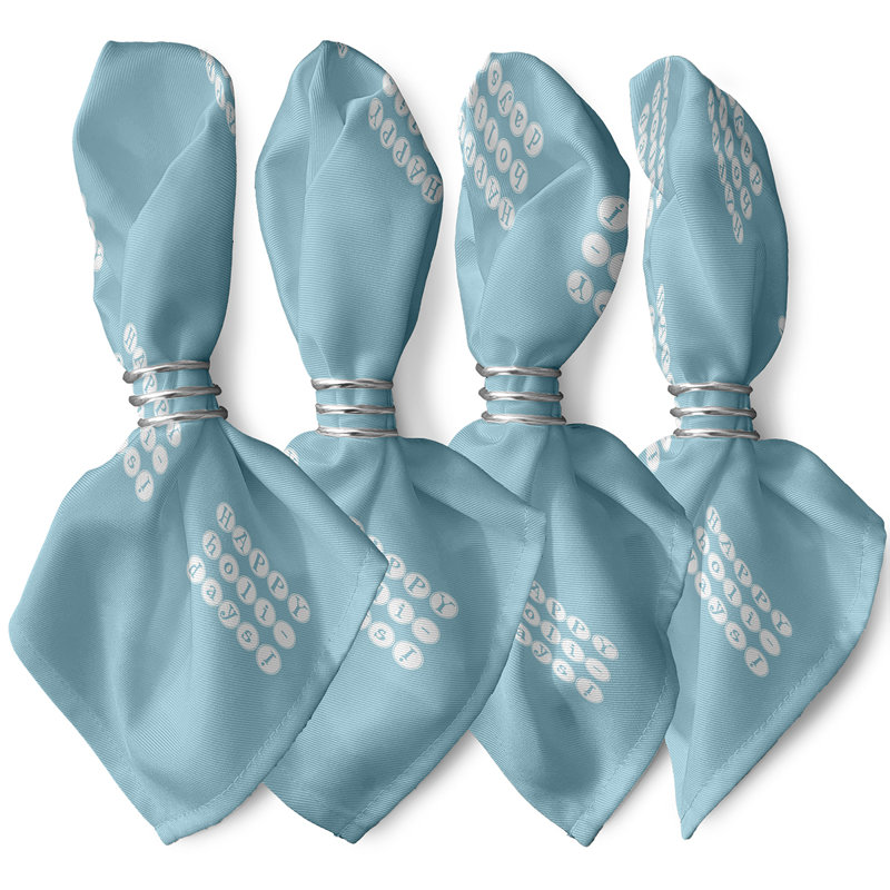 Ensemble de serviettes 4 pièces à imprimé Happy Holidays, Bleu pâle