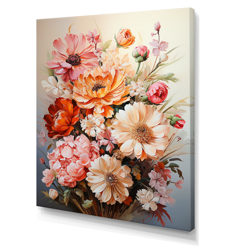 Fleurs saisonnières, coucher de soleil sur toile, H 40 po x l 30 po x P 1,5 po, Toile tendue