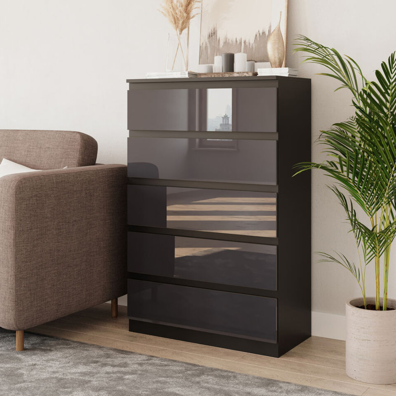 Amardev Wood Rectangle Accent Cabinet, Black/Grey