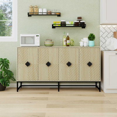 Buffet sculpté à 4 portes, armoire buffet avec rangement, armoire à café moderne avec tablette réglable pour le salon, la salle à manger et la cuisine