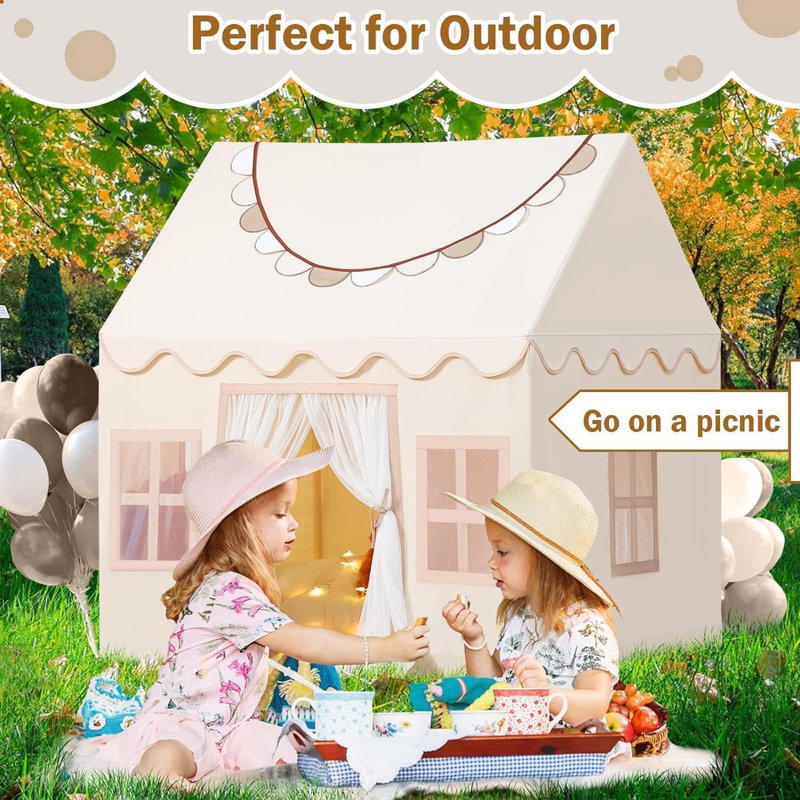 Tente de jeu Wilwolfer pour enfants d'intérieur - Tente pour enfants pour tout-petits, cadeau d'anniversaire pour tout-petits, décoration de salle de jeux pour garçons et filles (maisonnette beige avec tapis)