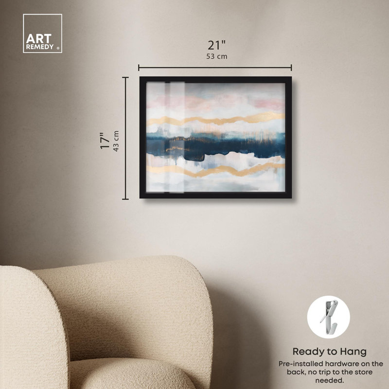 «Indigo Tides Shadowbox Print» par Art Remedy, Noir, H 17 po x l 21 po