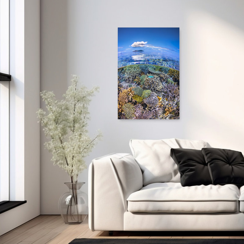 Tropical Reef Above Below Colorful Serene Tranquil Fish Nature Ocean Wall Art Print 1 Piece Wrapped Canvas Wall Art