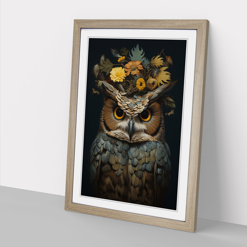 Owl Conceptual - Single Picture Frame Print on Wood, Oak, 46" H x 34" W x 2" D
