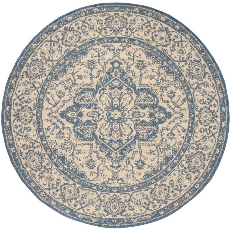 Danya Oriental Cream/Blue Indoor/Outdoor Area Rug, Round 8'