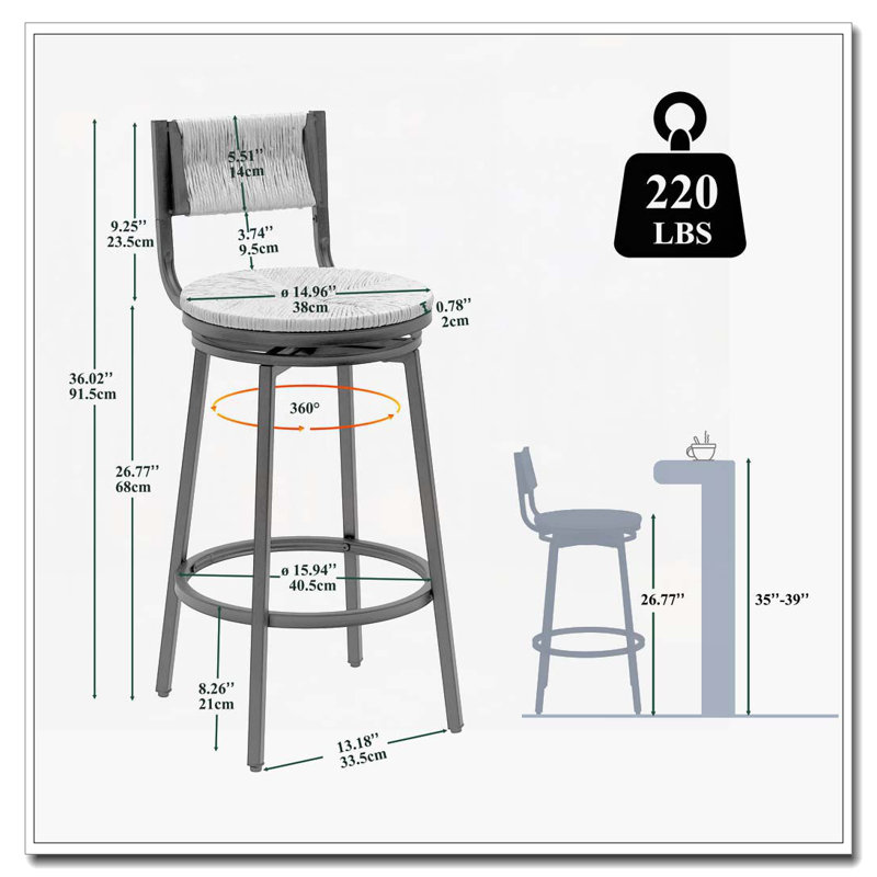 Tabourets de bar chaises de comptoir pivotantes avec structure en métal, Blanc