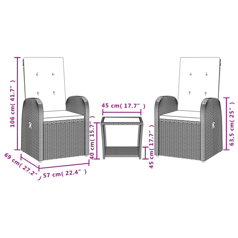 Red Barrel Studio® Patio Dining Set With Cushions Gray Poly Rattan, 2