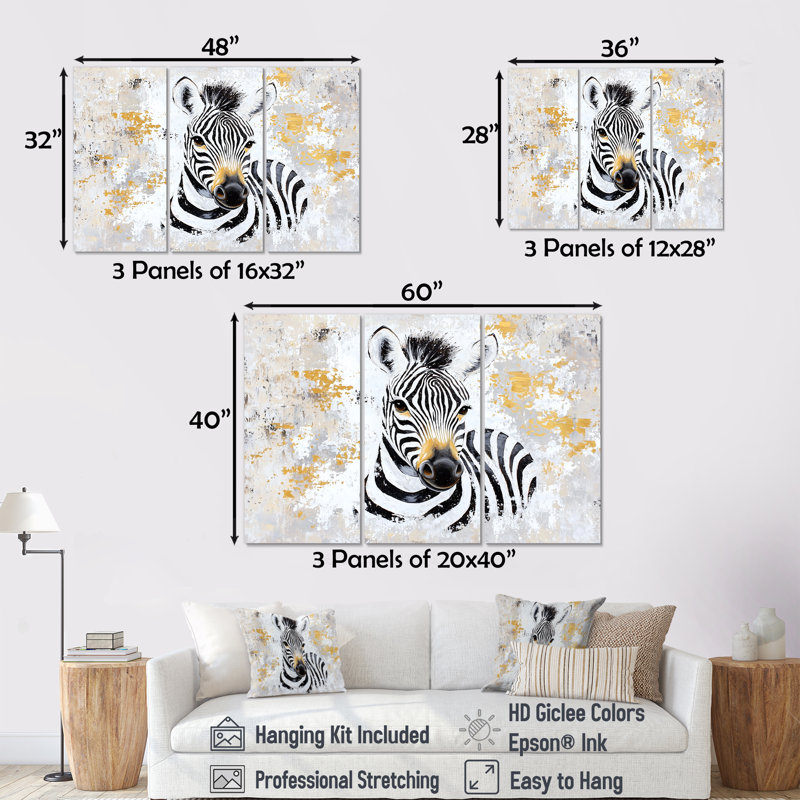 Ensemble de décorations murales Zèbre minimaliste rayé Play II - Zèbre, Toile tendue, H 32 po x l 48 po, Ne s’applique pas