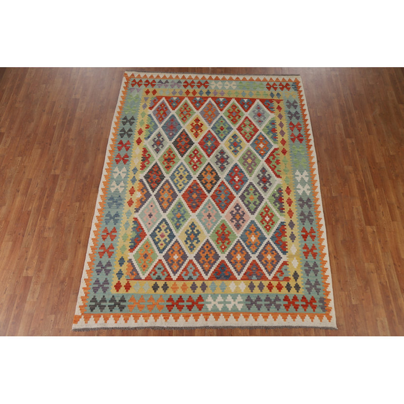 Tapis géométrique en laine Kilim 7 x 9