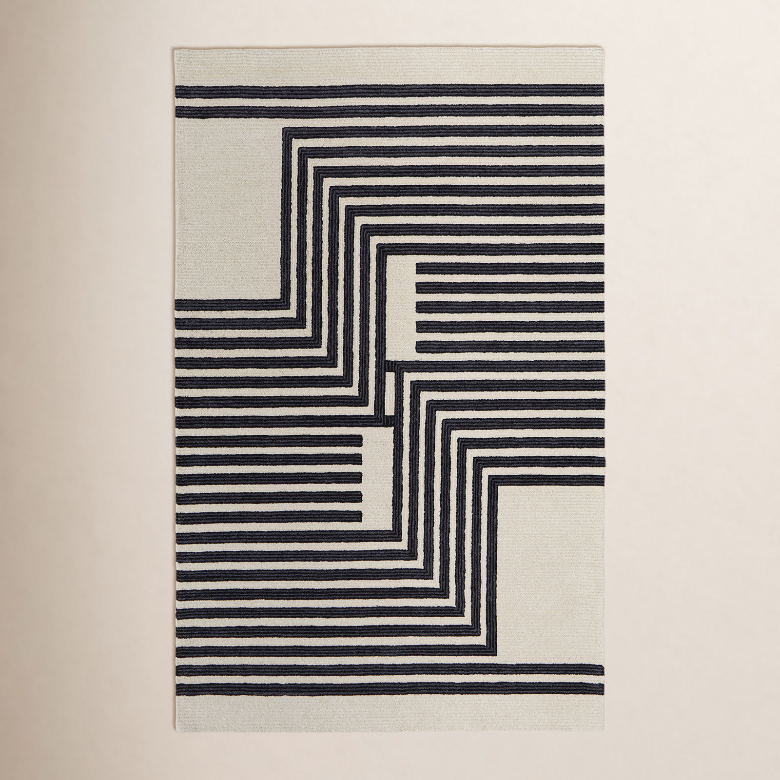 Raku Ivory Black Hand-Woven Abstract Rug, Rectangle 10' x 14'