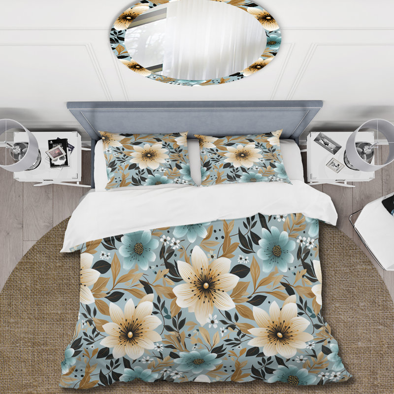 Ivory Coastal Elegance Floral Pattern - Ensemble de housse de couette à motif floral