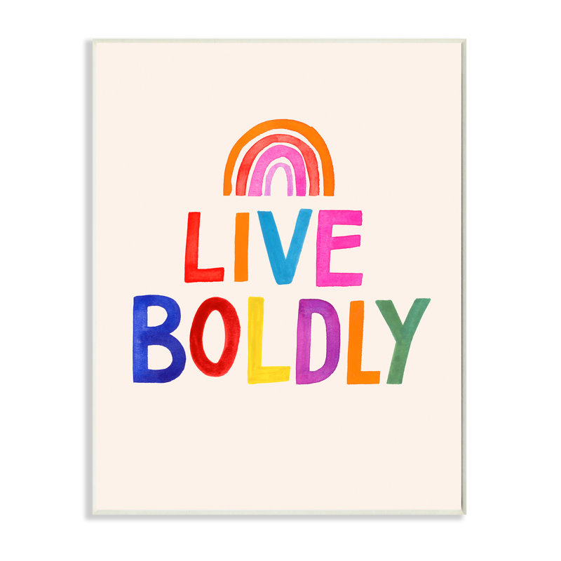 «Live Boldly Expression Rainbow Block Letters» par Victoria Barnes, reproduction d'art textuel, Plaque murale