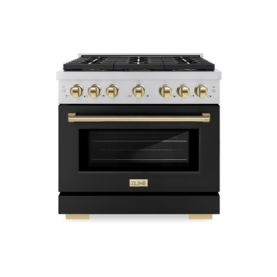 ZLINE Autograph 36 in. Paramount Gas Range with 6 DuoPro Burners w/ Black Door & Gold Accents