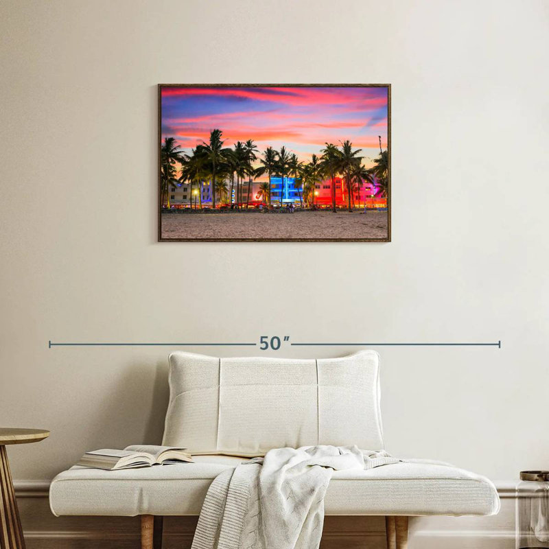 Miami Beach, États-Unis, Cadre flottant en noyer, 31 po x 21 po