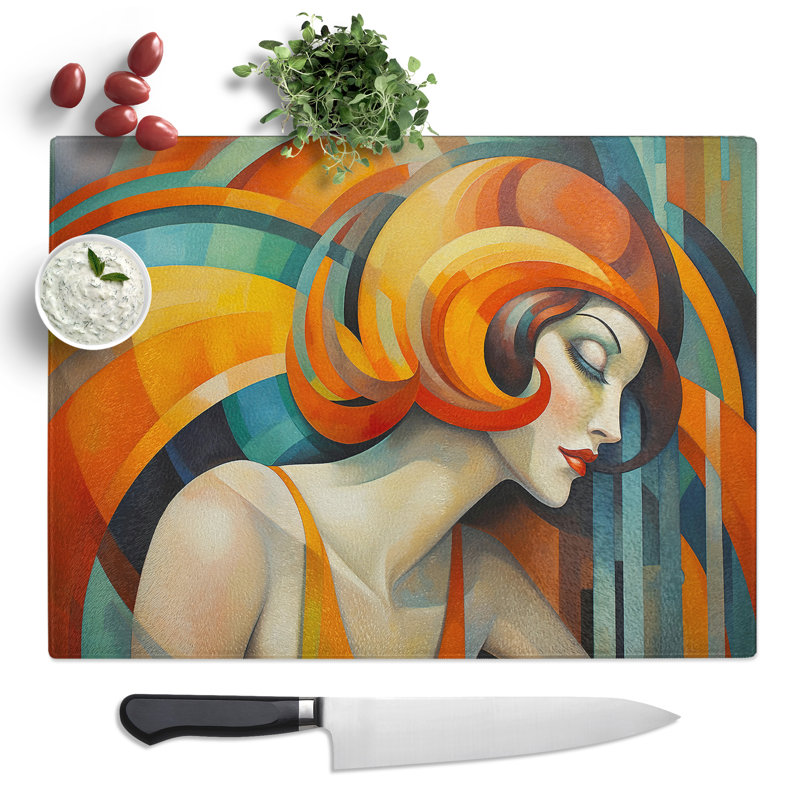 Woman Art Deco  Glass Chopping Board