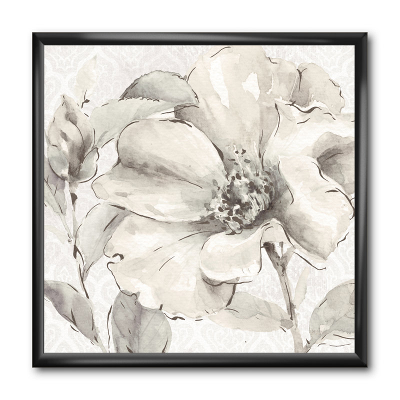 « indigold gris pivoines iv »-cadre photo sur toile, Cadre noir, H 16 po x l 16 po x P 1 po