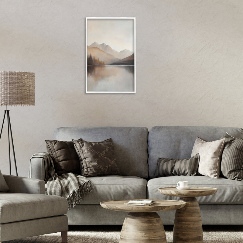 Giclée encadrée de paysage de lac neutre, par Petal Prints Design, H 18 po x l 12 po