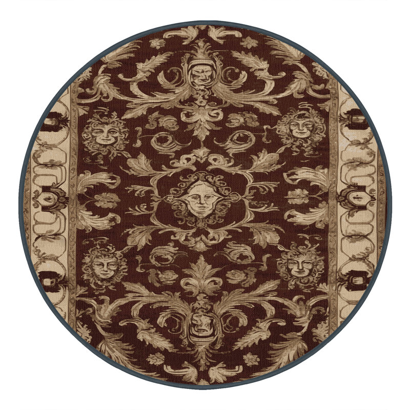 Tapis brun français lavable à la machine, Rond 7 pi