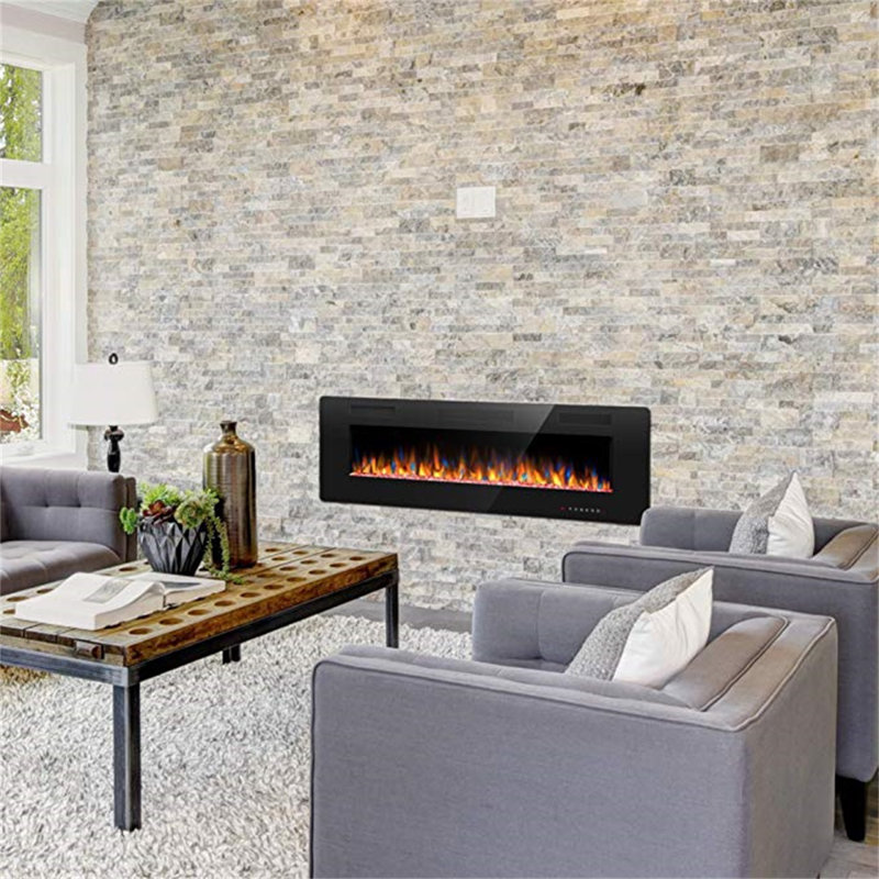 Braegger Recessed & Wall Mounted Electric Fireplace, Remote Control w/ Timer, Adjustable Flame Colour & Speed