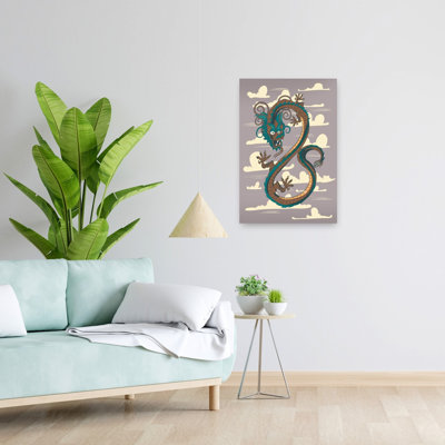 Dragon asiatique volant, paysage abstrait traditionnel, art mural
