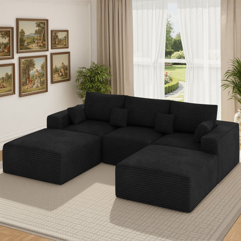 3 Seater Fabric Corner Sofa, Black
