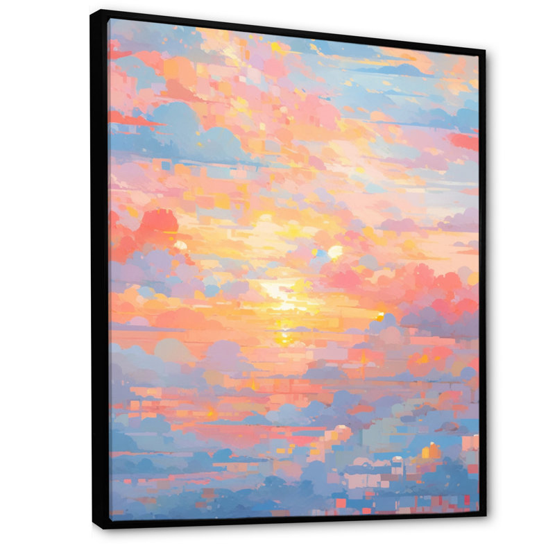 «Blue Peach Interlocking Perspectives» sur toile, Cadre flottant noir, H 32 po x l 16 po x P 1 po