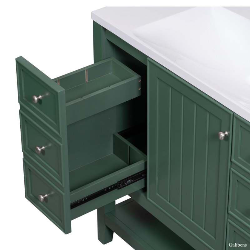 Ensemble de meuble-lavabo 36 po avec lavabo, 1 armoire et 3 tiroirs, Vert