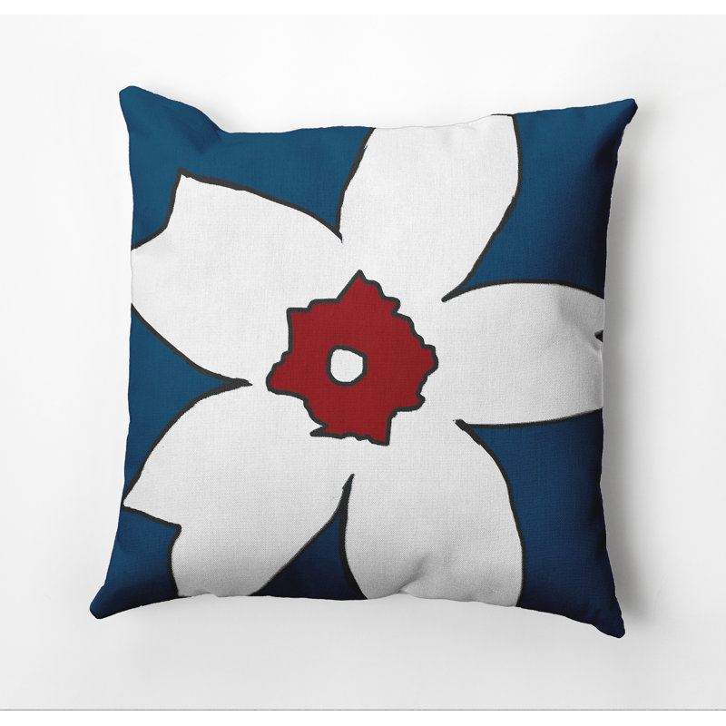 Floral Outdoor Reversible Throw Pillow, 20" H x 20" W x 1" D, Teal / Red