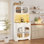 Armoire de cuisine 70,9 "avec prise de courant et lumière DEL, armoire de rangement à 2 tiroirs avec portes en verre et tablettes réglables pour le salon de la salle à manger