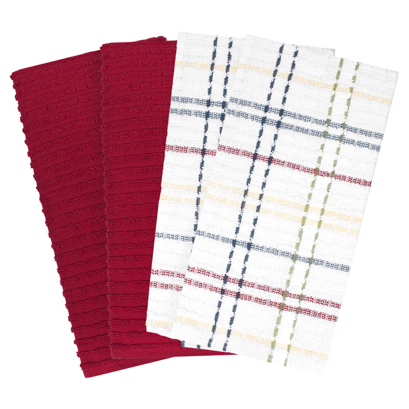 Royale Red and White Cotton Kitchen Towel Set, 4-Pack