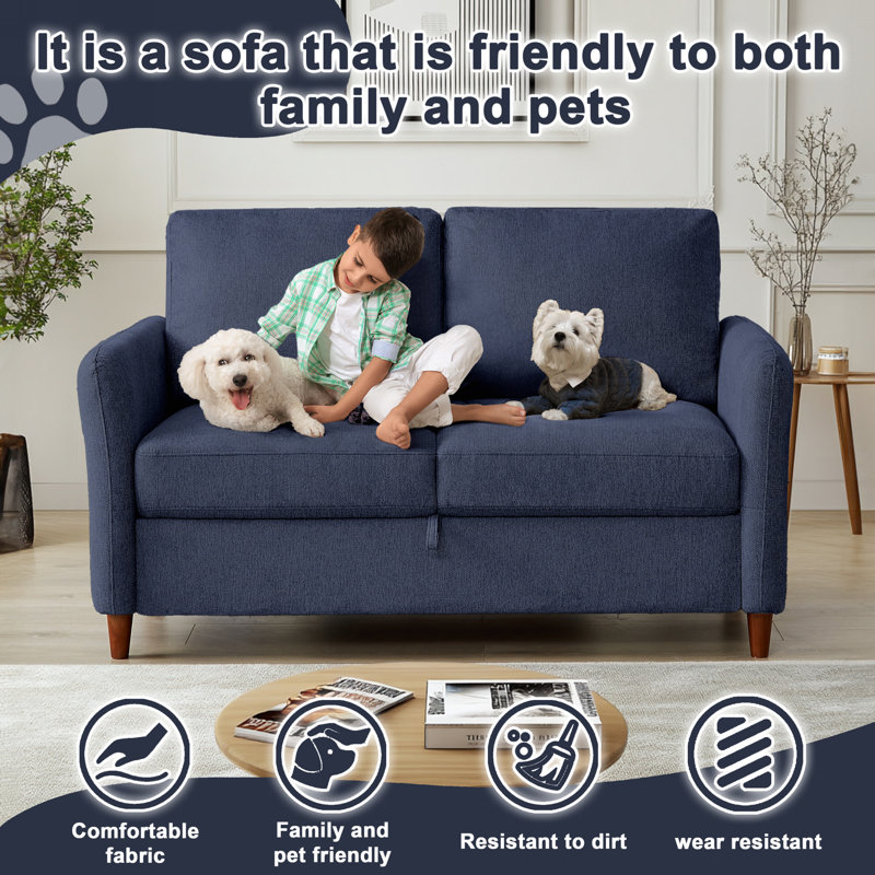 Linen Flared Arm Loveseat with Storage, 34.7" H x 56.3" W x 31.2" D, Blue
