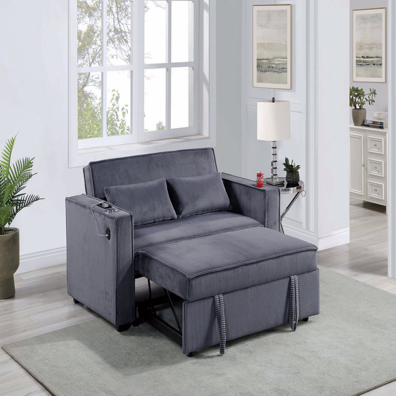 Canapé convertible en Corduroy, Gris foncé