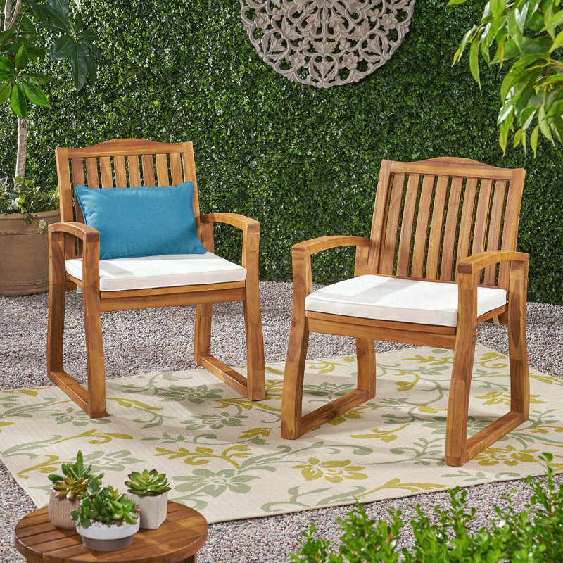 Chaises de salle à manger en bois d'acacia avec coussins, ensemble de 2