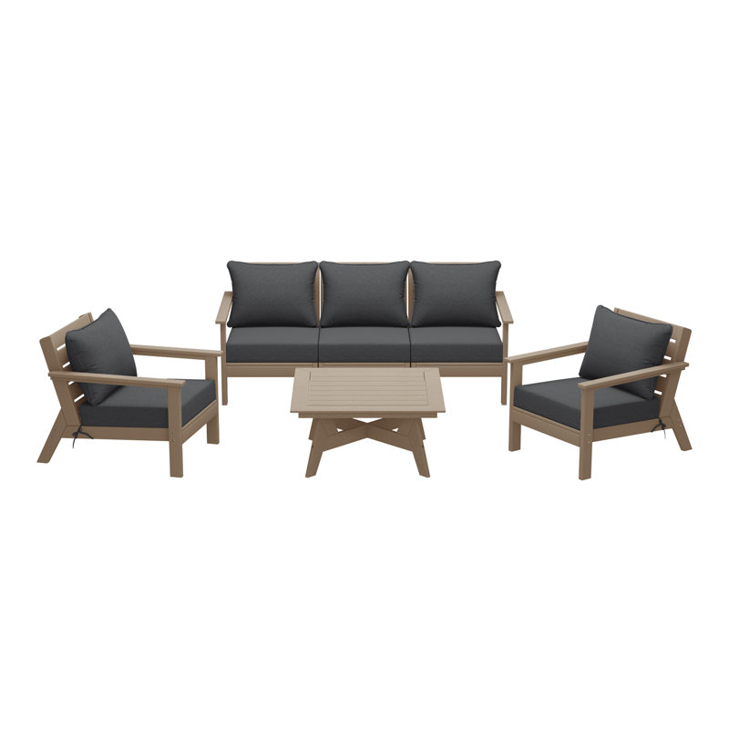 Ensemble de conversation à assise profonde 6 pièces, Marron clair, Gris