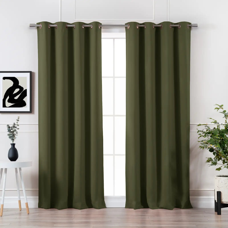 Adina Sevan Solid Thermal Grommet Curtain Panels, Moss, 52"W x 84"L