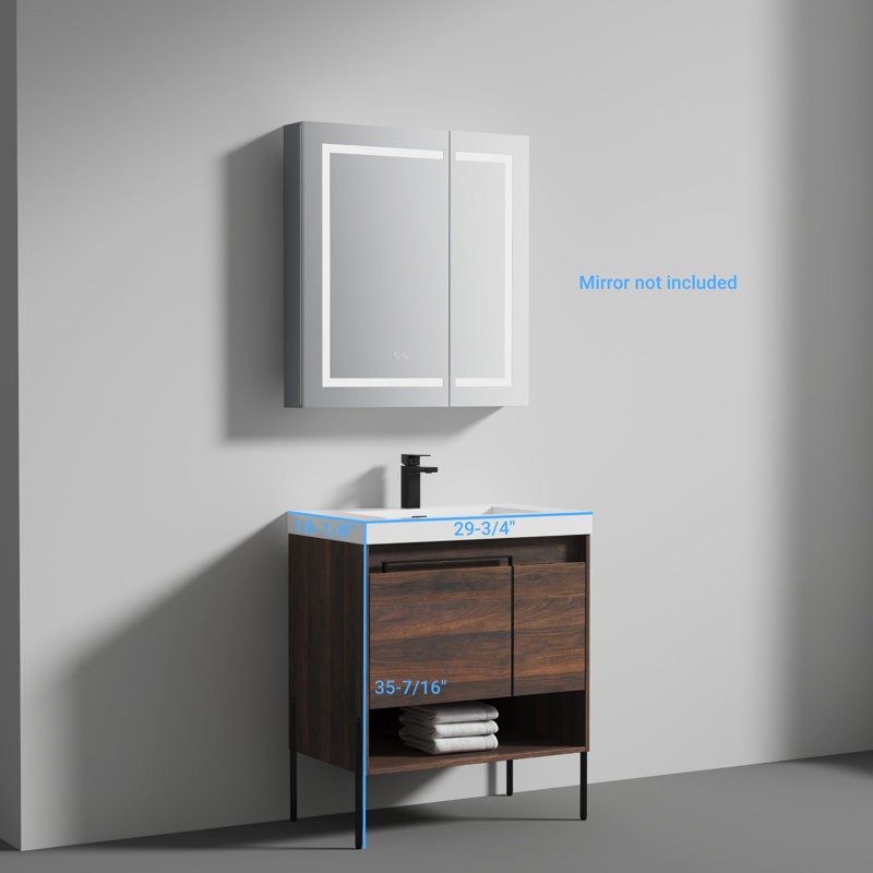 Meuble-lavabo simple 29,75 po avec plateau en acrylique Dirickson, Noyer