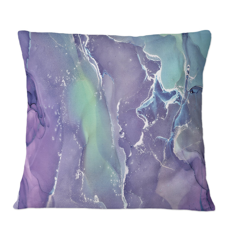 Fuchia liquide mauve et bleu Art VII - Coussin décoratif imprimé moderne, 16 po x 16 po