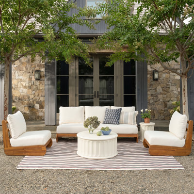 Ensemble de conversation d'extérieur en bois d'acacia 3 pièces avec coussins Noeleen (table non incluse)