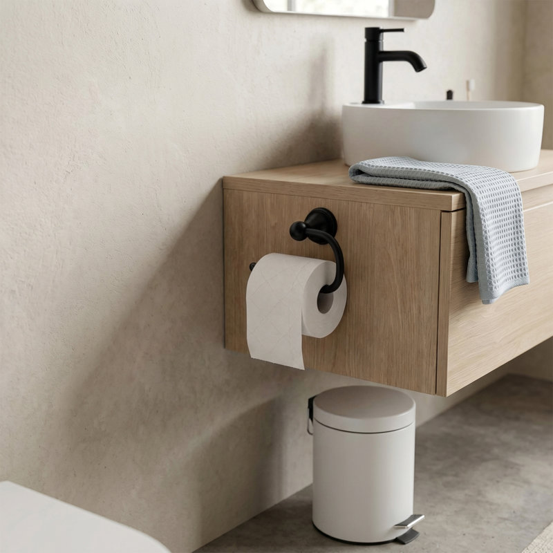Porte-papier hygiénique mural, porte-papier hygiénique robuste avec design minimaliste moderne, noir mat, Matte Black