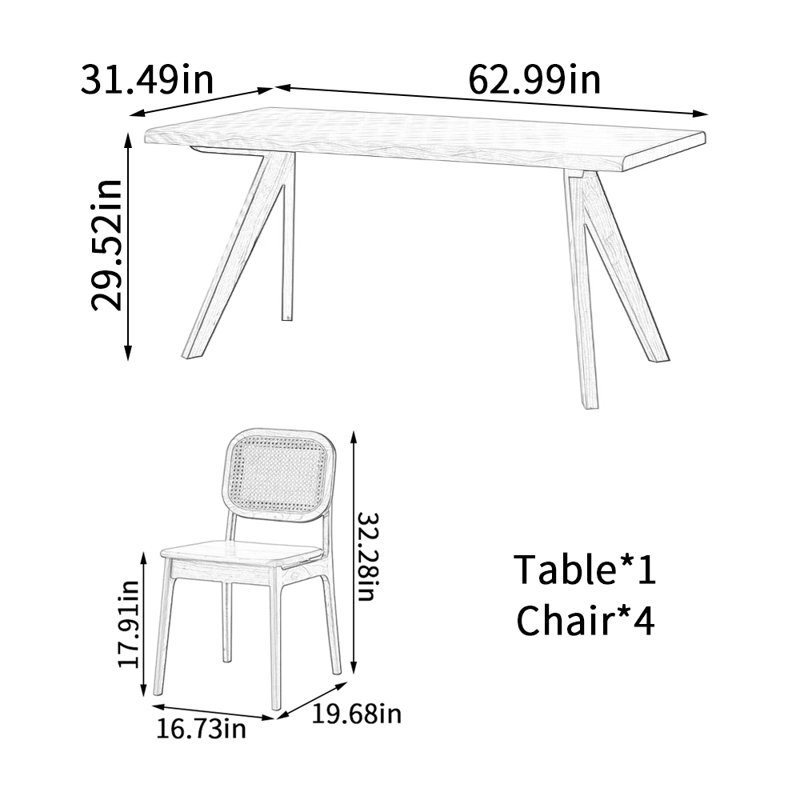 Ensemble de table en bois de cerisier Simple Creative, H 29,52 po x L 62,99 po x l 31,49 po