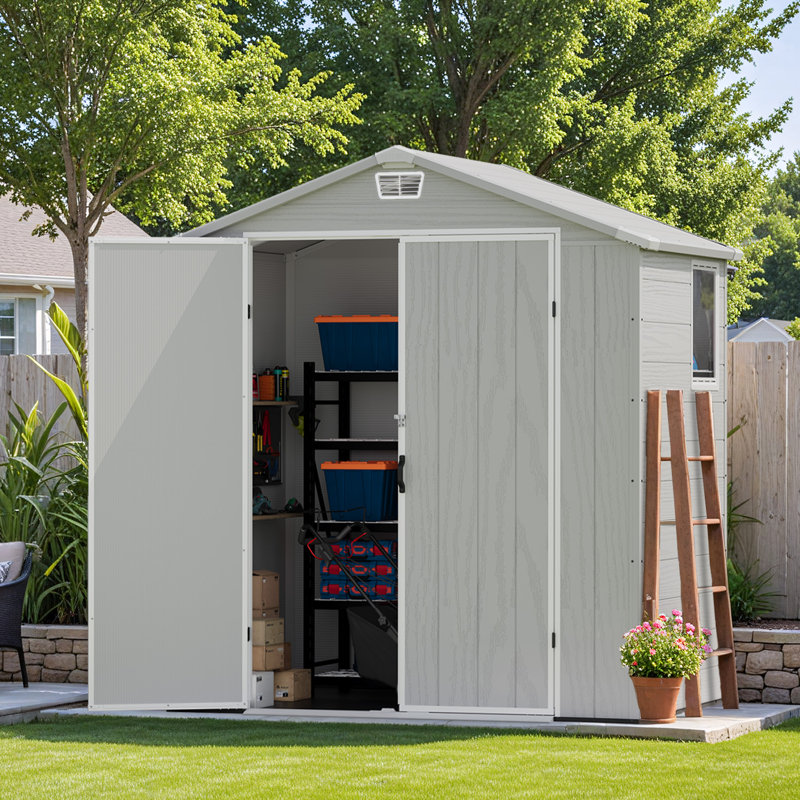 6 Ft. W X 4 Ft. D Resin Outdoor Storage Shed, Weather-Resistant Outdoor Storage With Reinforced Design, White