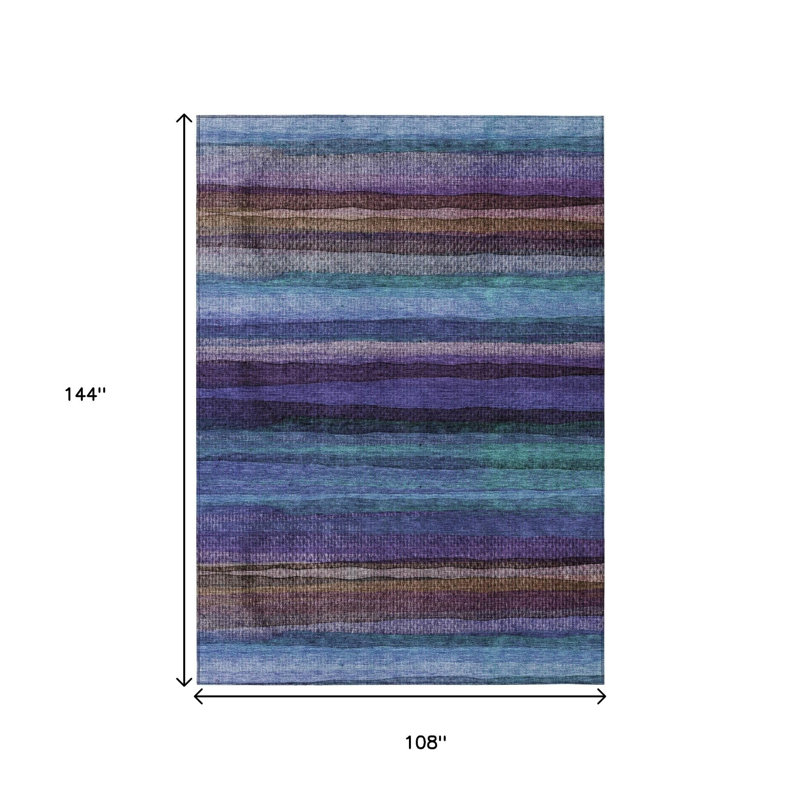Tapis intérieur lavable rayé mauve et taupe 9 pi x 12 pi bleu