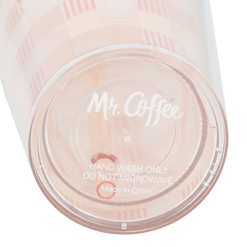 Pink Checkered 23 Ounce Plastic Travel Tumbler with Straw and Lid