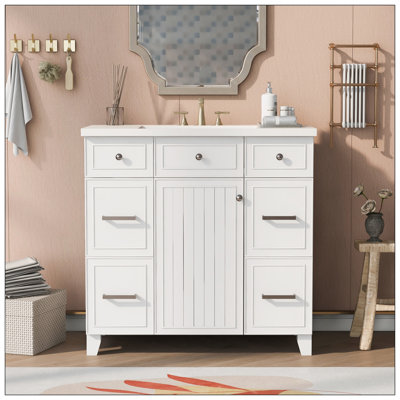 Adar 36.00 " W Freestanding Standard 1 Single Vanity Bathroom Vanity With Resin Top