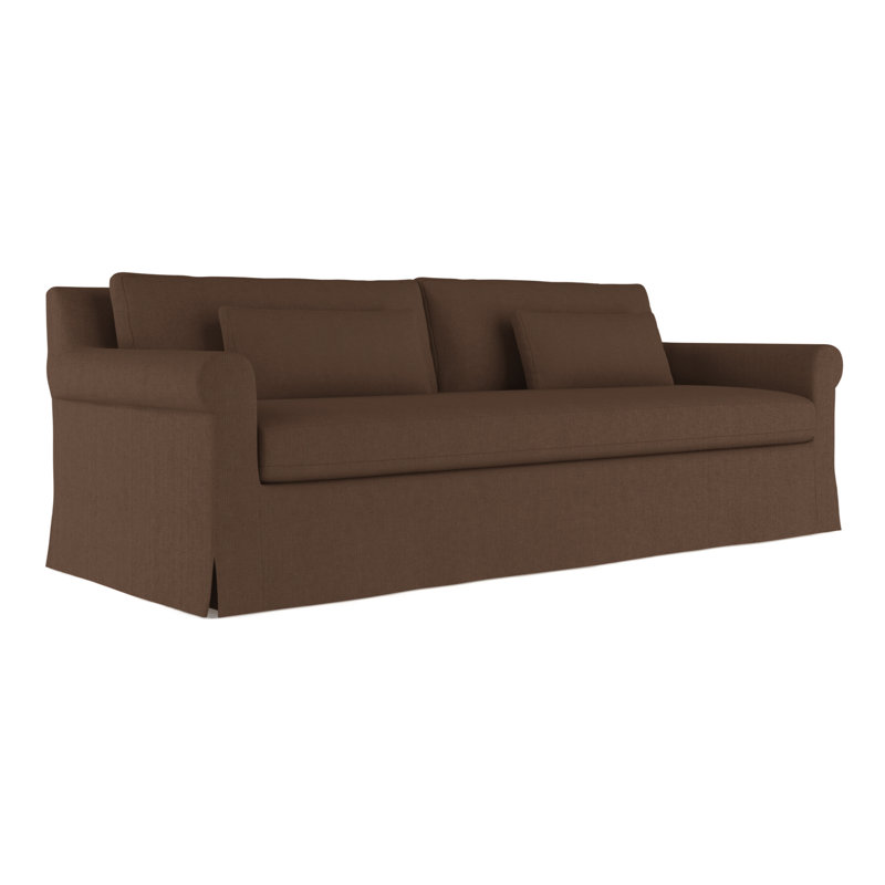Canapé à accoudoirs arrondis Ludlow, Chocolat de lin à tissage carré, H 34 po x l 84 po x P 42 po, Patiné