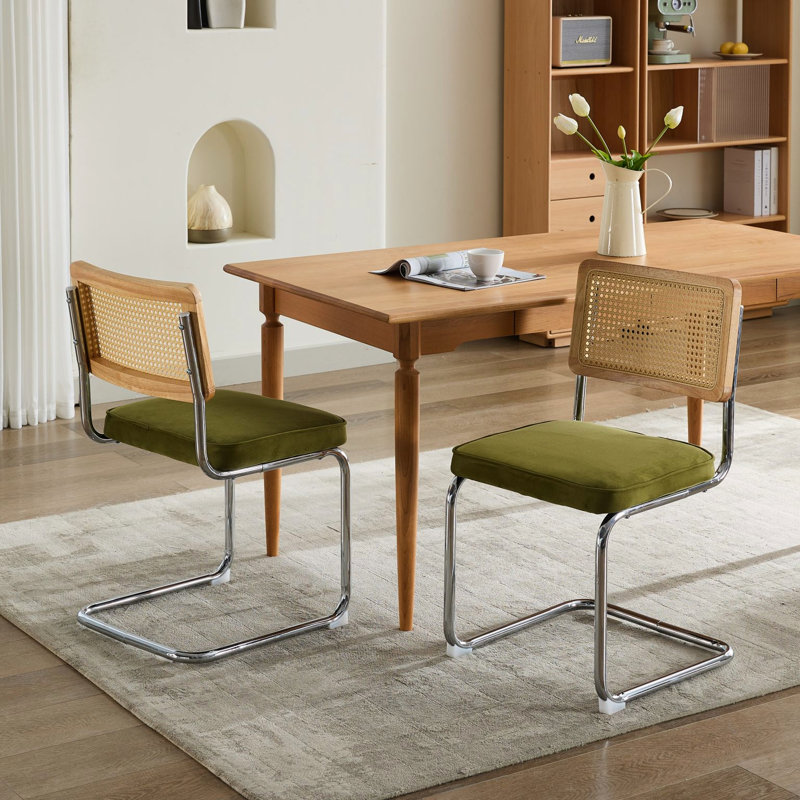 2 chaises de salle à manger de style moderne Mid-Century, velours olive, dossier, base en acier inoxydable, pour une durabilité accrue