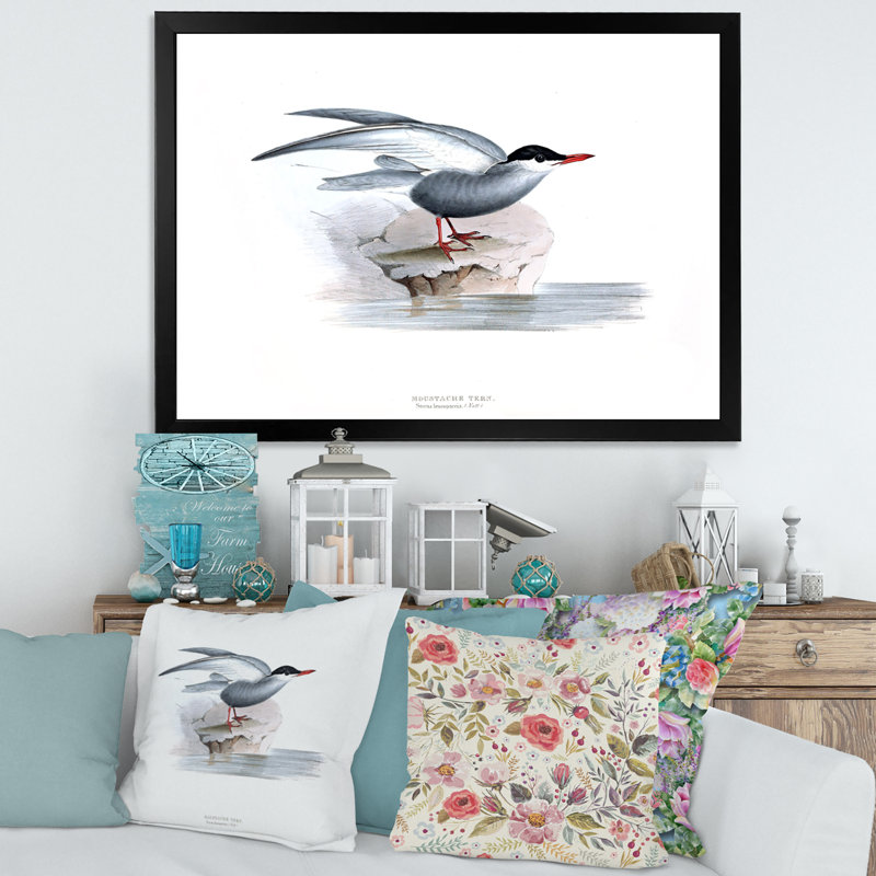 Oiseau rétro de l'Europe I - peinture sur toile, H 16 po x l 32 po x p 1 po, Cadre photo noir