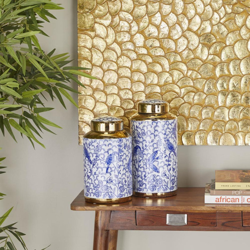 Ensemble de pots décoratifs en céramique avec motifs floraux blancs
