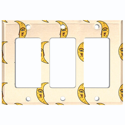 Crescent Moon Heart Doodle 3-Gang Toggle Light Switch Wall Plate